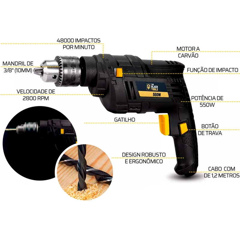 Kit Furadeira De Impacto 550w 3/8 10mm + Kit 300 Peças