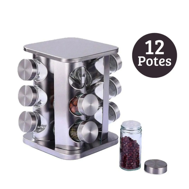 Porta Tempero 16 Potes de Condimentos 80ML Para Cozinha Bancadas Organização Rápida Inox