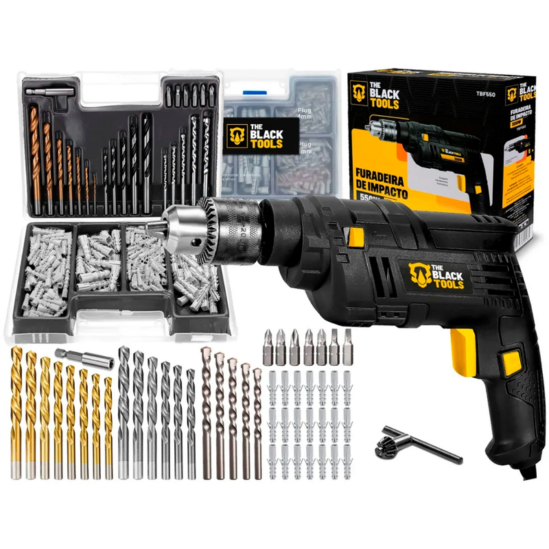 Kit Furadeira De Impacto 550w 3/8 10mm + Kit 300 Peças