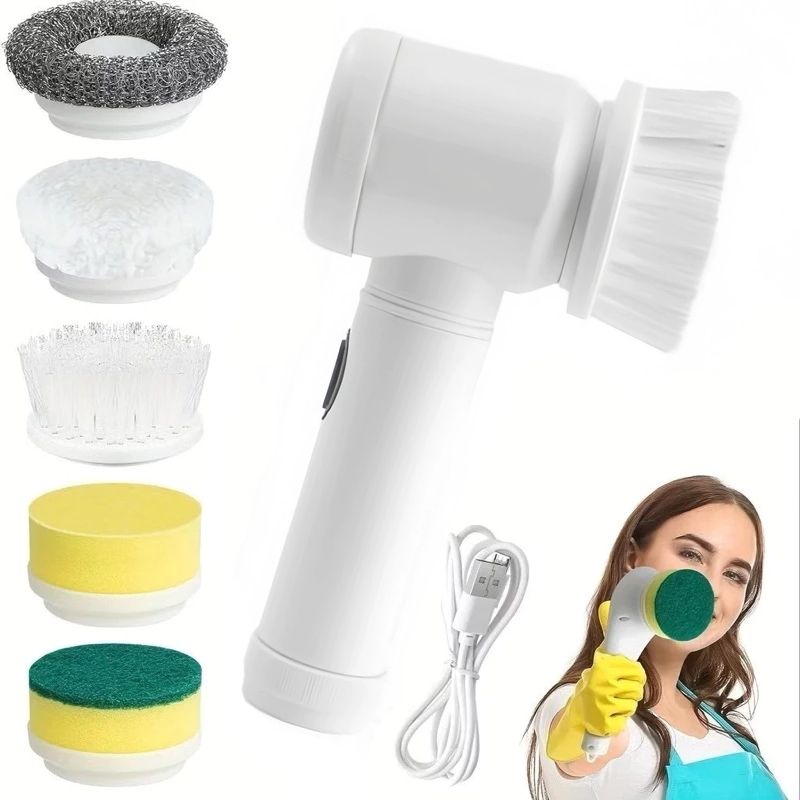 Kit escova Eletrica de Limpeza 5 em 1 Sem Fio Limpador Multiuso Pratico Para Cozinha Banheiro prático & REFIL de escova
