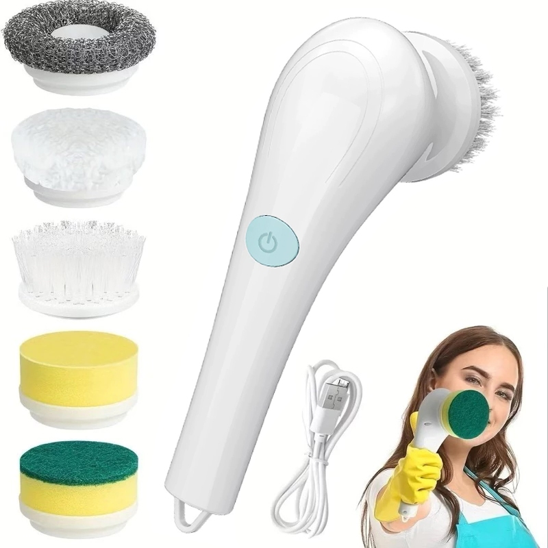 Kit escova Eletrica de Limpeza 5 em 1 Sem Fio Limpador Multiuso Pratico Para Cozinha Banheiro prático & REFIL de escova