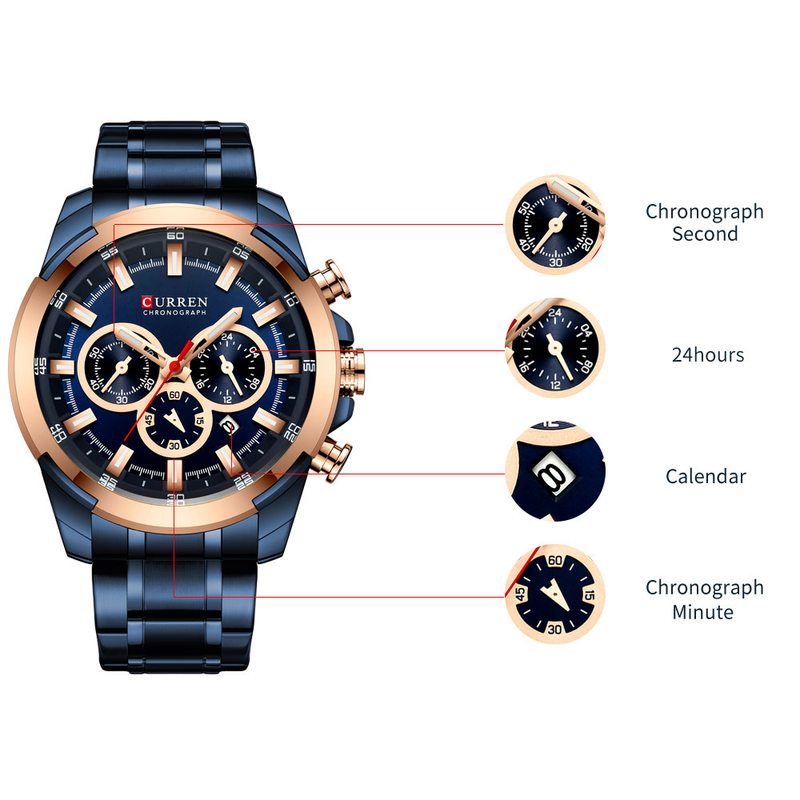 CURREN Novo Relógio Masculino De Aço Inoxidável Fashion Casual Sports Waterproof 8361X