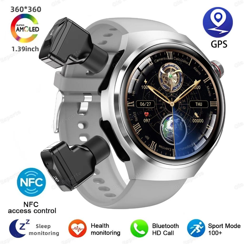 Novo Para HUAWEI Música Dois Fone De Ouvido smartwatch Masculino NFC Bluetooth Chamada Monitor Saúde TWS 2-Em-1 Esporte