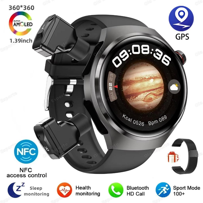 Novo Para HUAWEI Música Dois Fone De Ouvido smartwatch Masculino NFC Bluetooth Chamada Monitor Saúde TWS 2-Em-1 Esporte