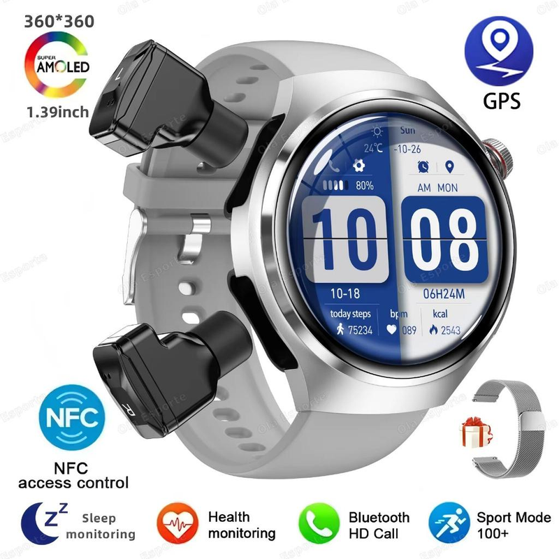 Novo Para HUAWEI Música Dois Fone De Ouvido smartwatch Masculino NFC Bluetooth Chamada Monitor Saúde TWS 2-Em-1 Esporte