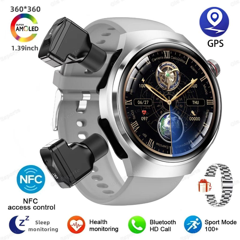 Novo Para HUAWEI Música Dois Fone De Ouvido smartwatch Masculino NFC Bluetooth Chamada Monitor Saúde TWS 2-Em-1 Esporte