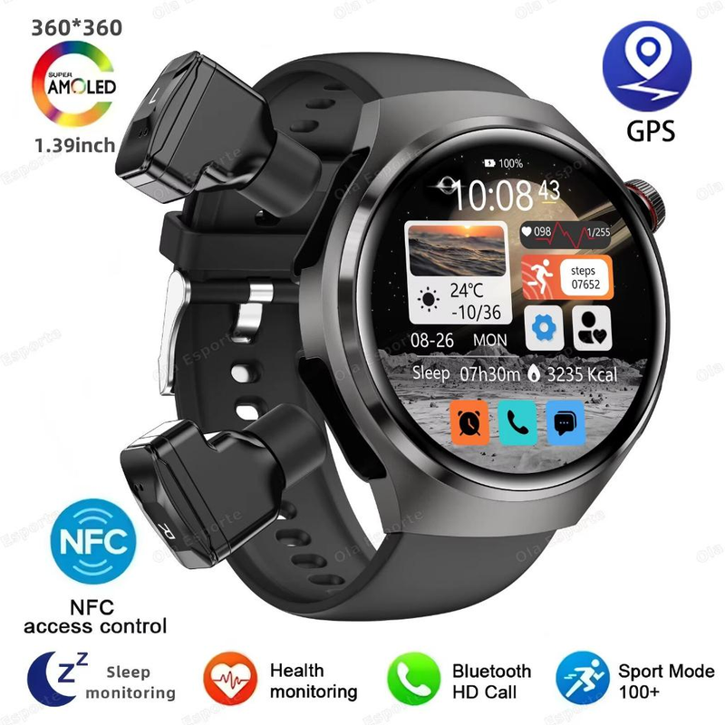 Novo Para HUAWEI Música Dois Fone De Ouvido smartwatch Masculino NFC Bluetooth Chamada Monitor Saúde TWS 2-Em-1 Esporte