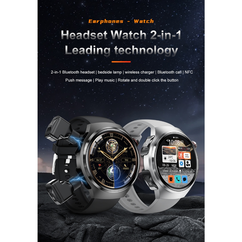 Novo Para HUAWEI Música Dois Fone De Ouvido smartwatch Masculino NFC Bluetooth Chamada Monitor Saúde TWS 2-Em-1 Esporte