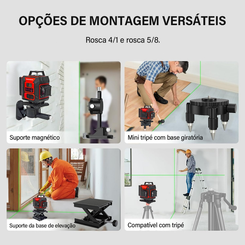 Nivel A Laser 16 Linhas Profissional Verde Nível Laser ​​PrecisãO 2 Baterias 30m Com Tripe