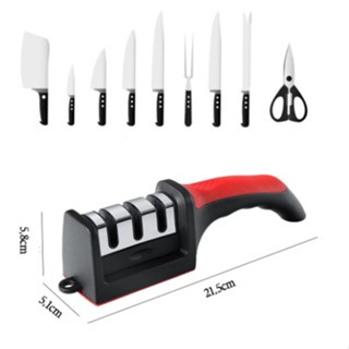 utensílios para cozinha Amolador Afiador De Facas Em Aço Inox Base Emborrachada Profissional Com 3 Afiadores Cores-Q9