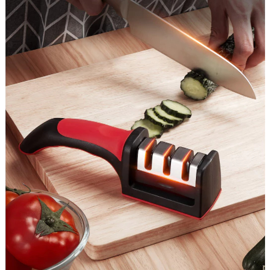utensílios para cozinha Amolador Afiador De Facas Em Aço Inox Base Emborrachada Profissional Com 3 Afiadores Cores-Q9