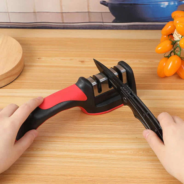 utensílios para cozinha Amolador Afiador De Facas Em Aço Inox Base Emborrachada Profissional Com 3 Afiadores Cores-Q9
