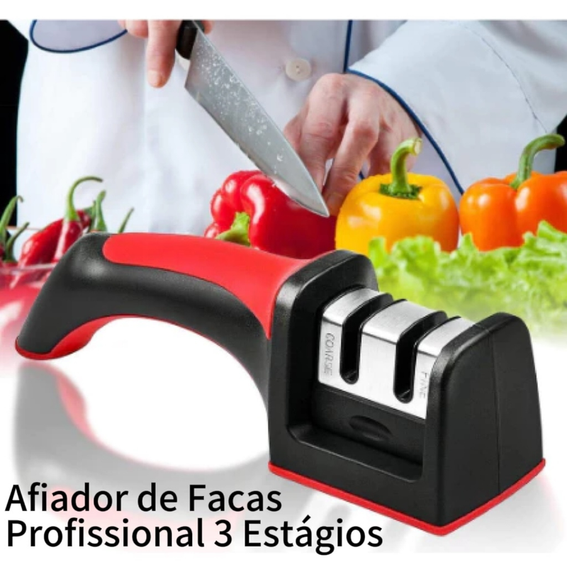 utensílios para cozinha Amolador Afiador De Facas Em Aço Inox Base Emborrachada Profissional Com 3 Afiadores Cores-Q9