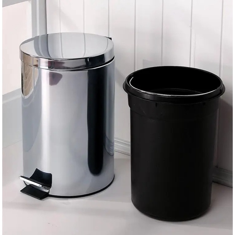 Vittak Lixeira Inox 3L 5L ou 12 Litros Cesto de Lixo Removível Balde Pedal Aço Inoxidável Redonda Multiuso