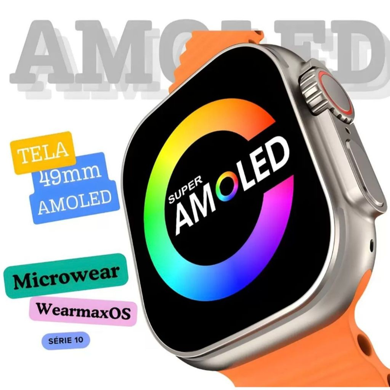 Smartwatch W69+ Plus Ultra 2024 + Pulseira + Película + Case Série10 Tela Super Amoled 2GB MicroWear