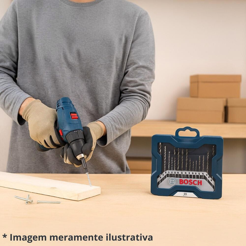 Furadeira Impacto 1/2 POL 550W GSB 550 RE com Kit Brocas e Pontas Bits 15 Peças BOSCH