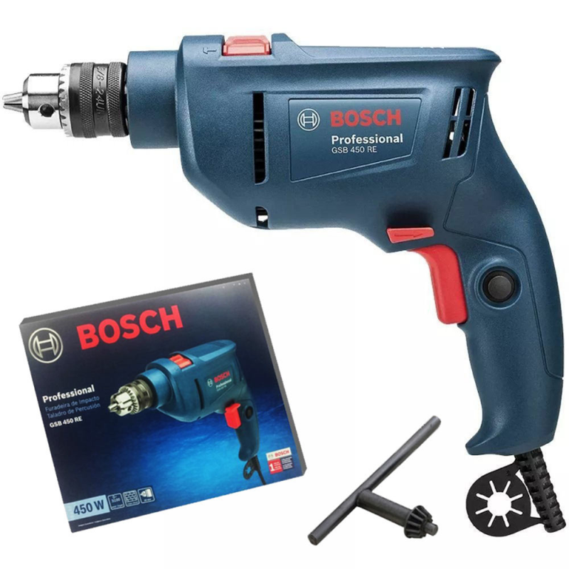 Furadeira Industrial Impacto 3/8 Reversão 450W GSB 450RE + Estojo 30 Peças X-Line BOSCH 110V