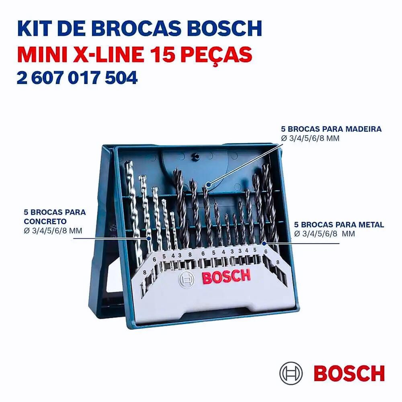 Furadeira Impacto 1/2 POL 550W GSB 550 RE com Kit Brocas e Pontas Bits 15 Peças BOSCH
