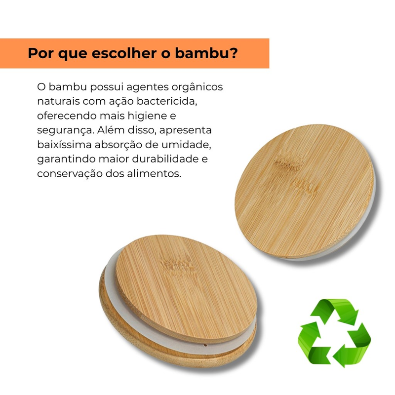 Kit 5 Potes Herméticos De Vidro Com Tampa De Bambu