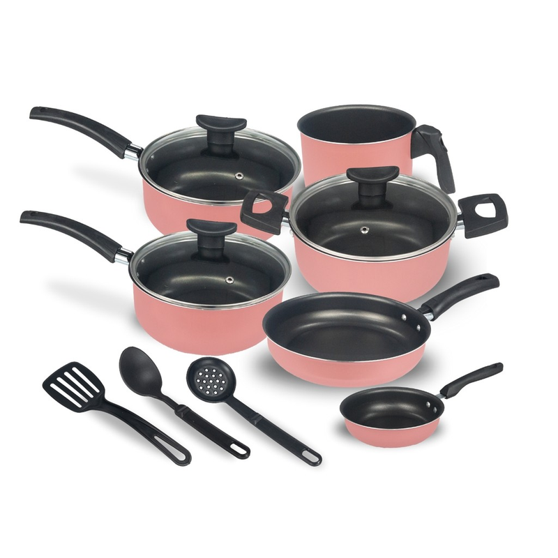 Jogo Panela Caçarola Conjunto Kit 9 Pçs Antiaderente Tampa Vidro Teflon