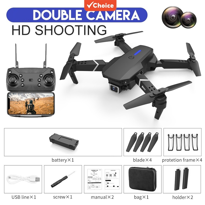Drone E88 Pro HD com Câmera Dupla, Posicionamento WiFi FPV e Modo de Manutenção de Altura, Quadcopter RC Profissional.